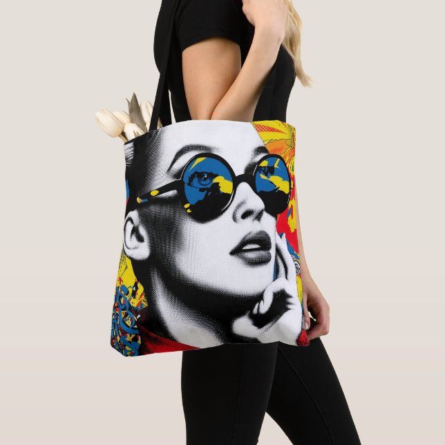 Bolsa Tote Mulher de arte pop com óculos de sol (Close Up)