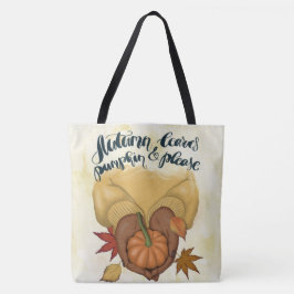 BOLSA TOTE MULHER DE SUÉTER DOURADO SEGURANDO PEQUENA ABÓBORA
