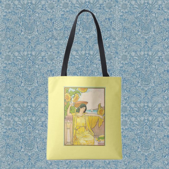 Bolsa Tote Mulher do Girassol Art Nouveau Ilustração Vintage (Criador carregado)
