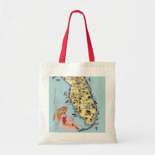 Bolsa Tote Mulher do mapa da viagens vintage da Flórida na pr