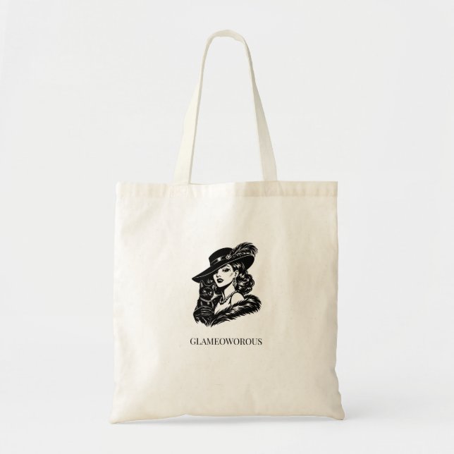 Bolsa Tote Mulher Glamurosa com Ilustração de Moda de Gato (Frente)