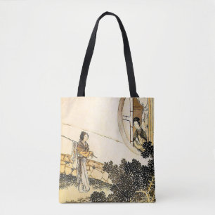 Bolsa Tote Mulher japonesa na janela da lua impressão de vint