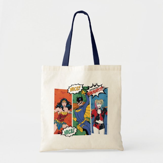 Bolsa Tote Mulher Maravilha, Batgirl e Harley Quinn Holiday (Frente)