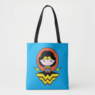 Bolsa Tote Mulher Maravilha Chibi com Bolinhas e logotipo
