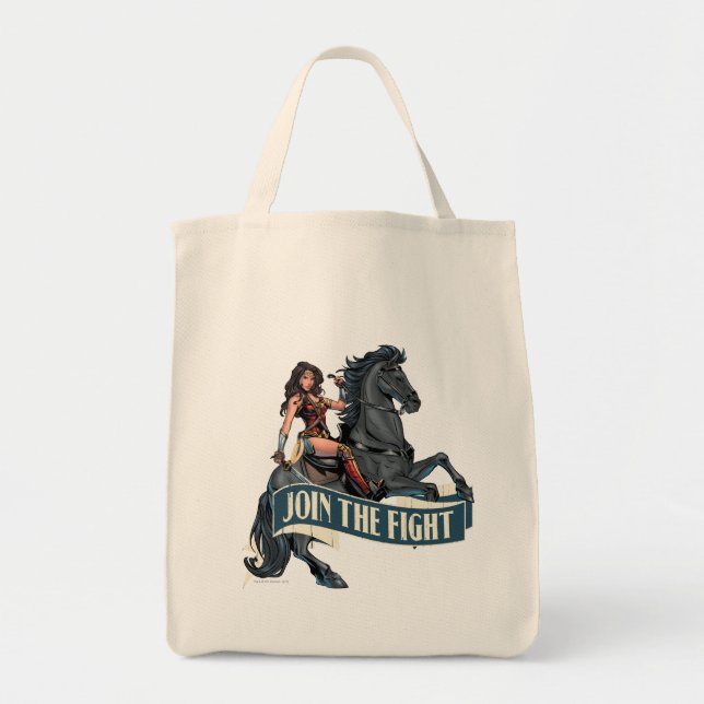Bolsa Tote Mulher Maravilha na Arte Cômica dos Cavalos (Frente)