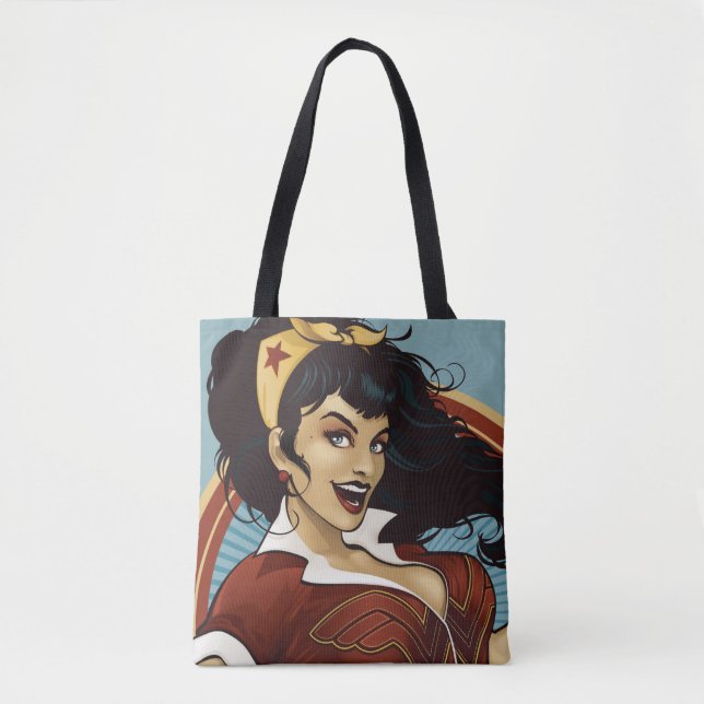 Bolsa Tote Mulher Maravilha Nome da Bombshell Gráfico (Frente)