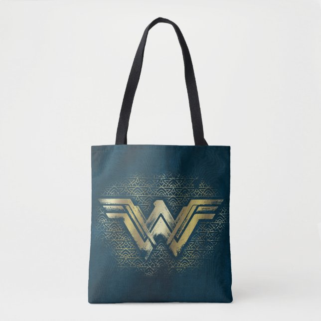 Bolsa Tote Mulher Maravilha - Símbolo Dourado escovado (Frente)