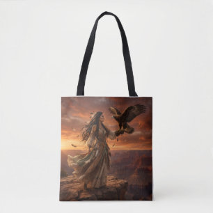 Bolsa Tote Mulher Nativa Americana com Águia no Pe