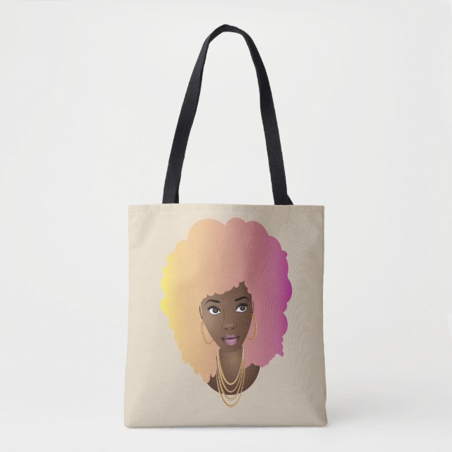 Bolsa Tote Mulher Negra, Amarela Colorida, Pêssego Laranja e  (Frente)