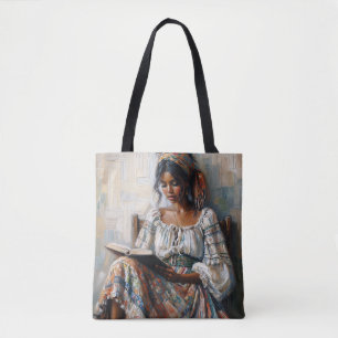 Bolsa Tote Mulher Negra Boho Lendo