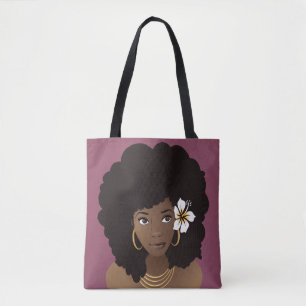 Bolsa Tote Mulher Negra com Flor no Cabelo, Roxa