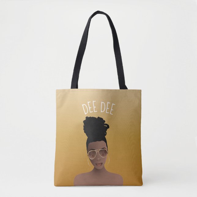 Bolsa Tote Mulher Negra, Dourada Sombreada e Arma Alta, Doura (Frente)