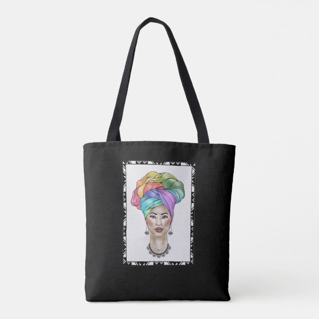 Bolsa Tote Mulher Negra em Turbo Colorida (Verso)