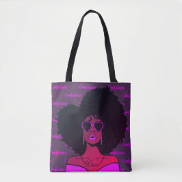 Bolsa Tote Mulher negra negra negra e confusa do cabelo