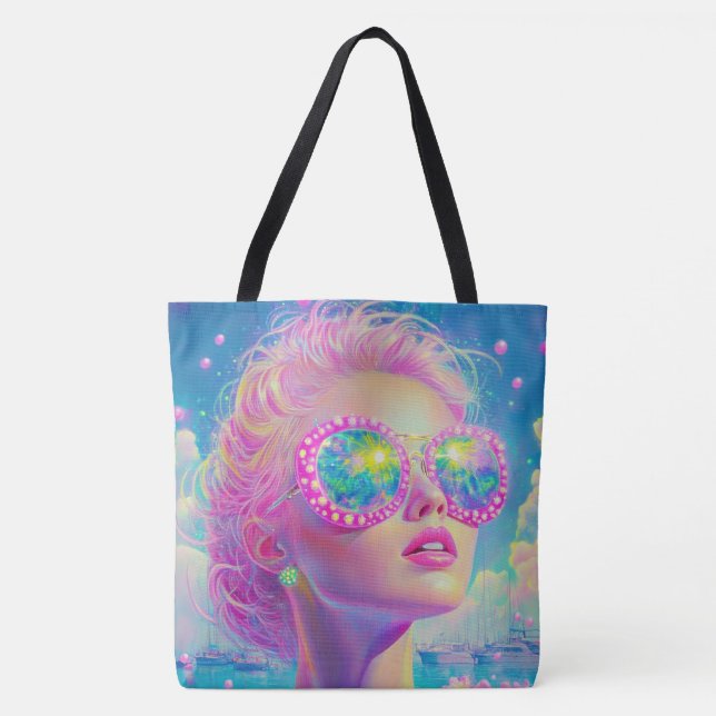 Bolsa Tote Mulher Neon Glamorosa com Óculos Espumantes (Frente)