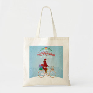Bolsa Tote Mulher numa Bicicleta no Natal