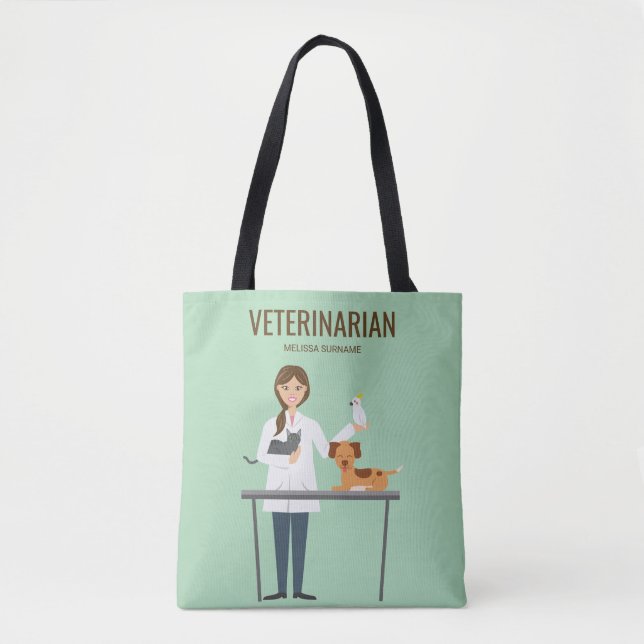 Bolsa Tote Mulher Veterinária Com Animais E Texto Personaliza (Frente)