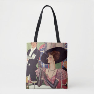 Bolsa Tote Mulher Vintage Fumando Cigarro e Bebendo Champanhe