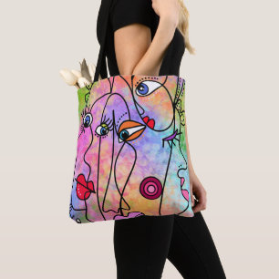Bolsa Tote Mulheres abstrato enfrentam humor - Estilo Cubismo