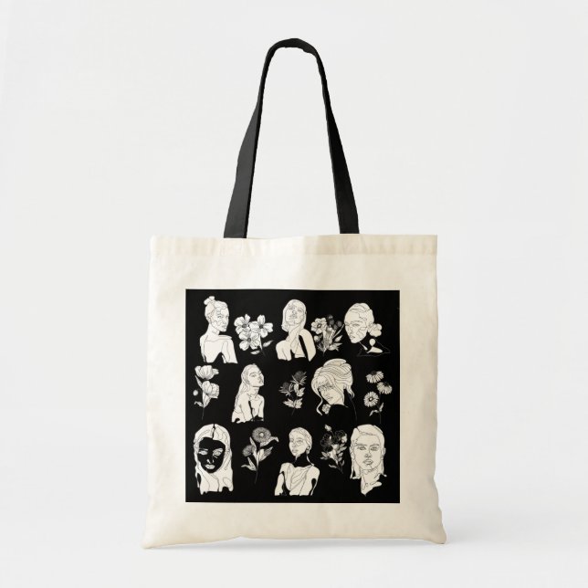 BOLSA TOTE MULHERES E FLORES (B&W) (Frente)