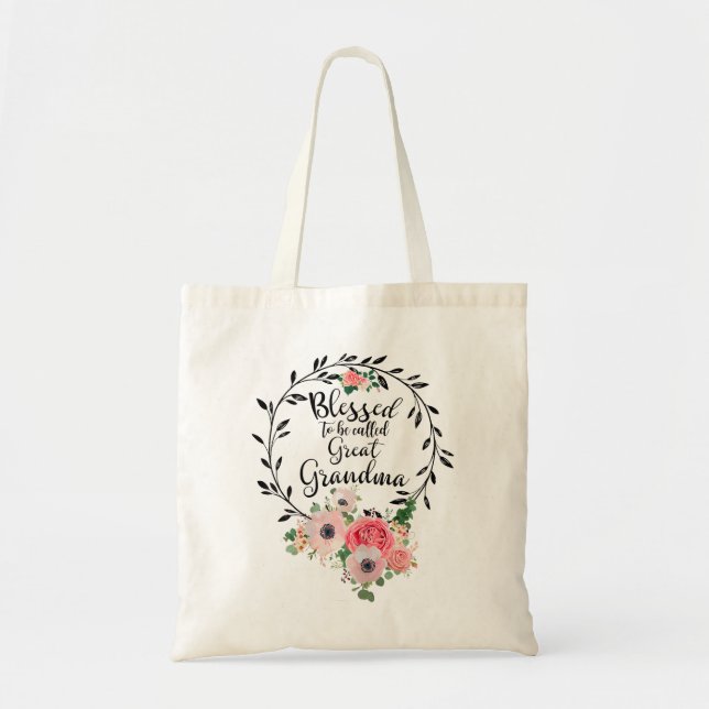 Bolsa Tote Mulheres Excelente Abençoado Vovó Floral Vovó Deco (Frente)