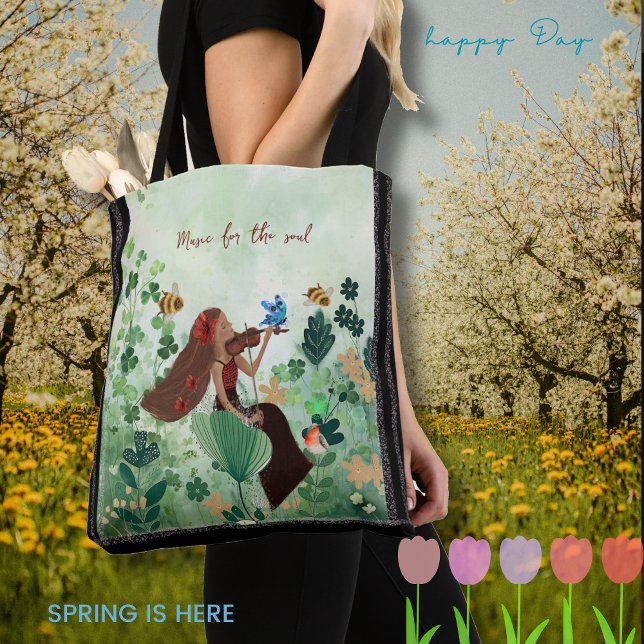 Bolsa Tote Mulheres no prado tocando um violino (Women in meadow playing a violin tote bag)