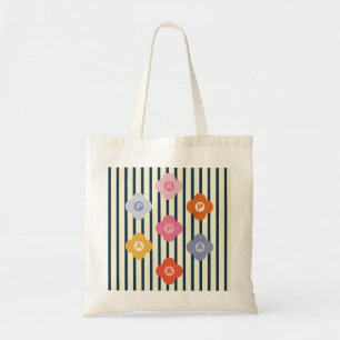 Bolsa Tote Multicoloração de faixas planas iniciais personali