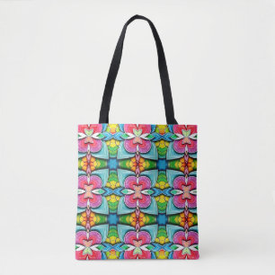 Bolsa Tote Multicor moderna em todo o impressão do tecido t
