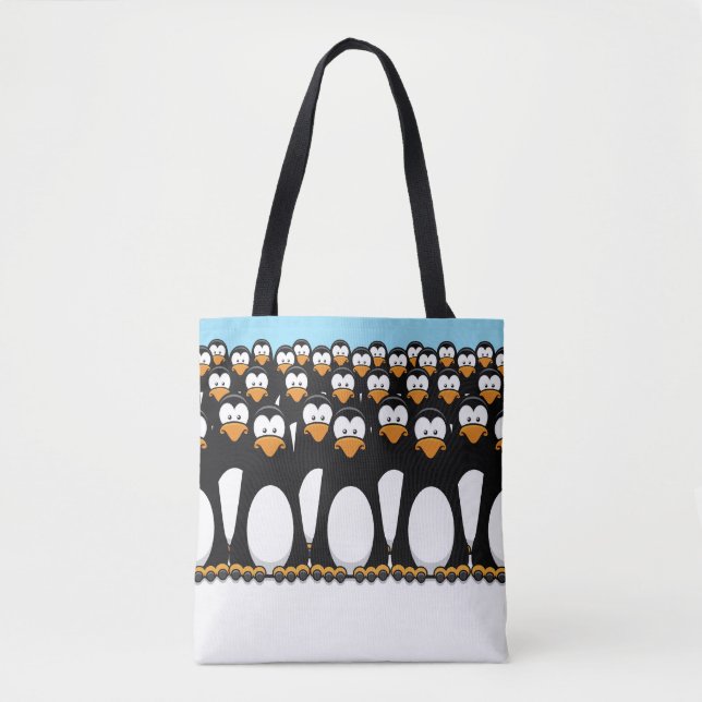 Bolsa Tote Multidão de pinguins engraçados dos desenhos (Frente)