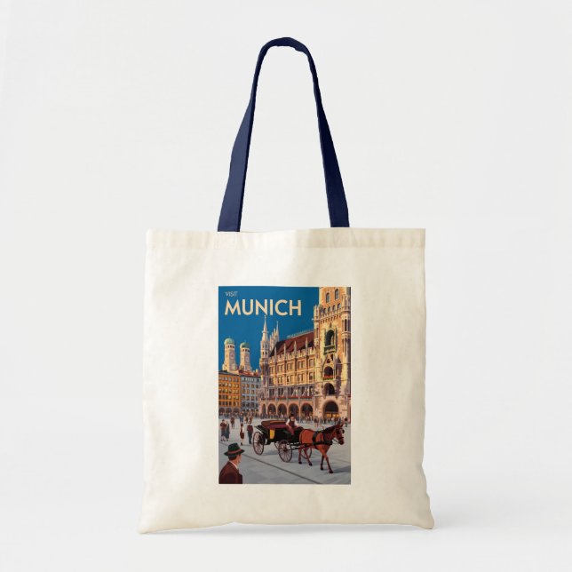Bolsa Tote Munich Germany Marienplatz Travel Art Vintage (Frente)
