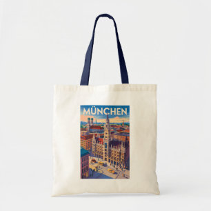 Bolsa Tote Munique Alemanha Ilustração Viagem Arte Vintage