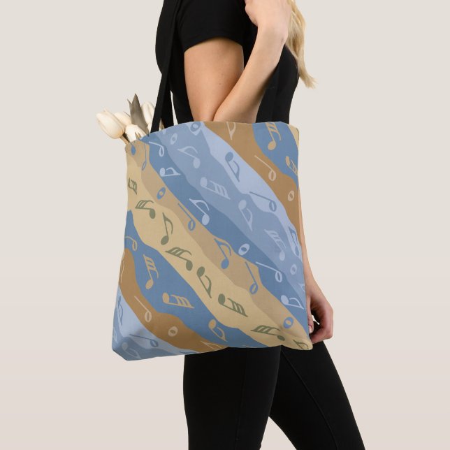 Bolsa Tote Music Note Stripes Brown And Blue (Close Up)