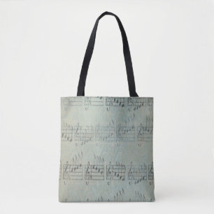Bolsa Tote música azul vintage Nota Músico Padrão