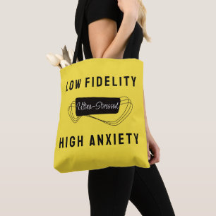 Bolsa Tote Música Black Yellow Retro Slogan de Alta Ansiedade