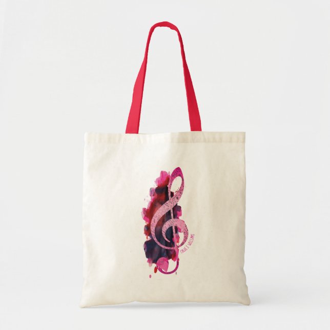Bolsa Tote Música Bonito Clínica Tinta Rosa Personalizada (Frente)