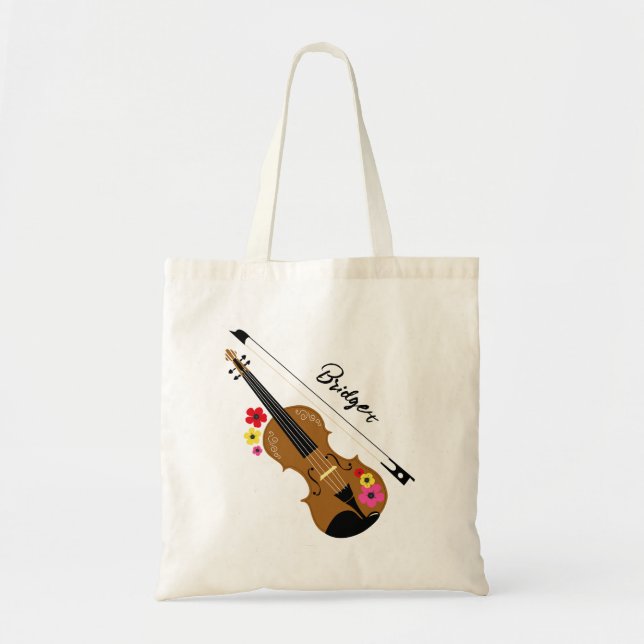 Bolsa Tote Música Clássica Violin Floral Personalizada (Frente)