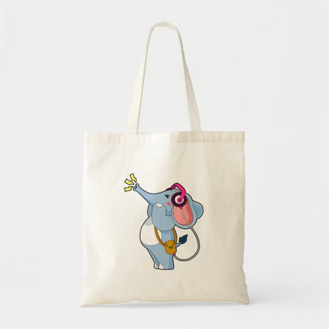 Bolsa Tote Música de fone de ouvido elefante (Frente)
