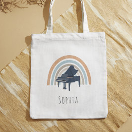 Bolsa Tote Música de Piano Arco-íris Boho Nome Personalizado
