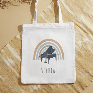 Bolsa Tote Música de Piano Arco-íris Boho Nome Personalizado