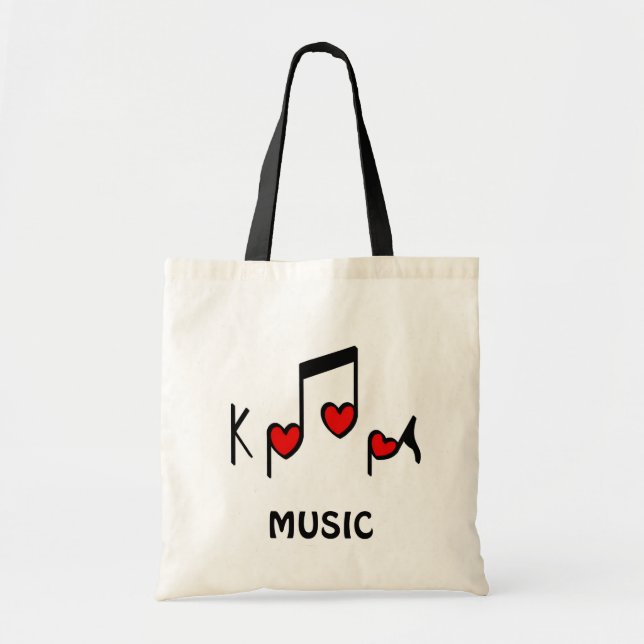 Bolsa Tote Música de Pop Coração Coreana! KPOP! (Frente)