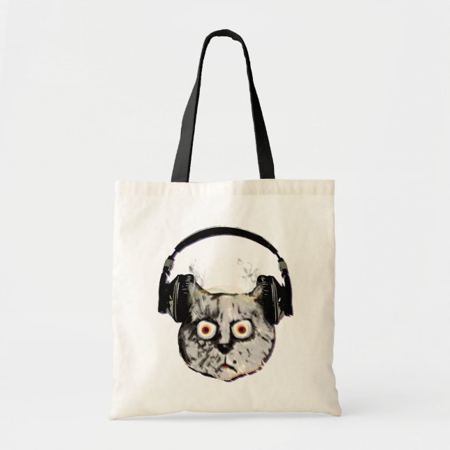 Bolsa Tote música dj cat com fone de ouvido (Frente)