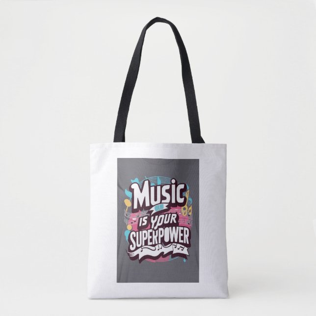 Bolsa Tote Música é sua opção de superpotência 3 (Frente)