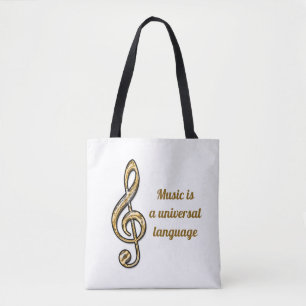 Bolsa Tote Música é Universal Dourado Silver Clef Symbol Mu