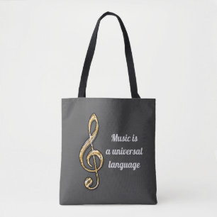 Bolsa Tote Música é Universal Dourado Silver Clef Symbol Musi