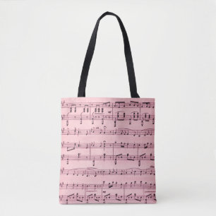 Bolsa Tote Música em folha cor-de-rosa