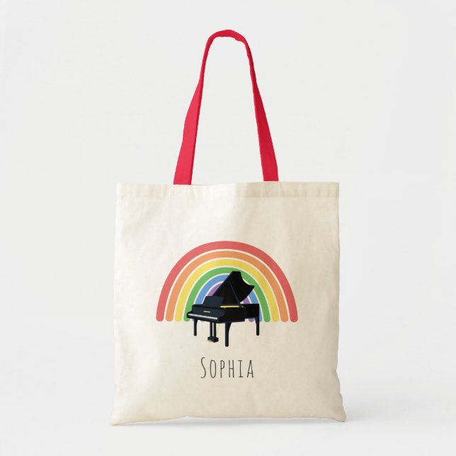 Bolsa Tote Música Lição Rainbow Piano Children (Frente)