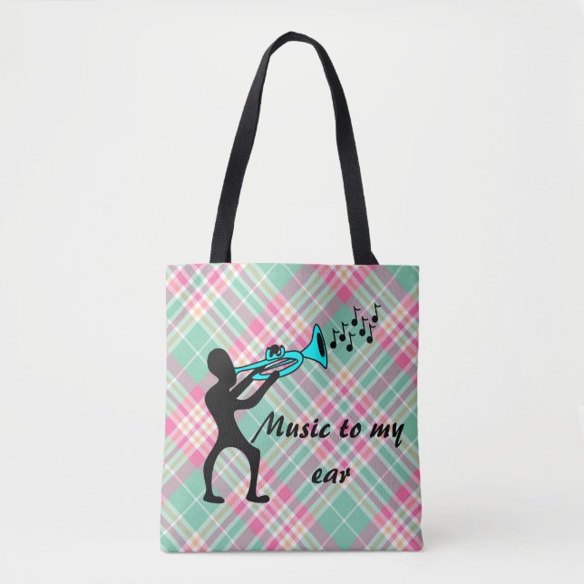 Bolsa Tote Música Mashup Música para meus ouvidos, rosa e bol (Frente)