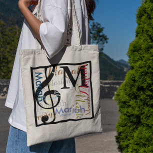 Bolsa Tote música. nota musical. clef de triplo com seu nome
