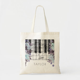 Bolsa Tote música piano azul aquarela