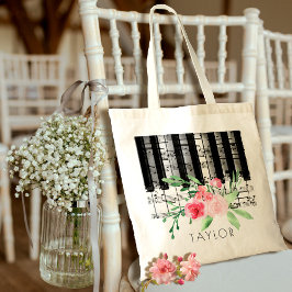 Bolsa Tote música piano cor-de-rosa